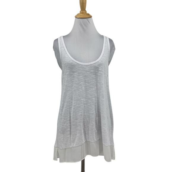 Vanity Top Tank Womens L Large White Fair Essentials Criss Cross Chiffon Hem - Picture 1 of 16